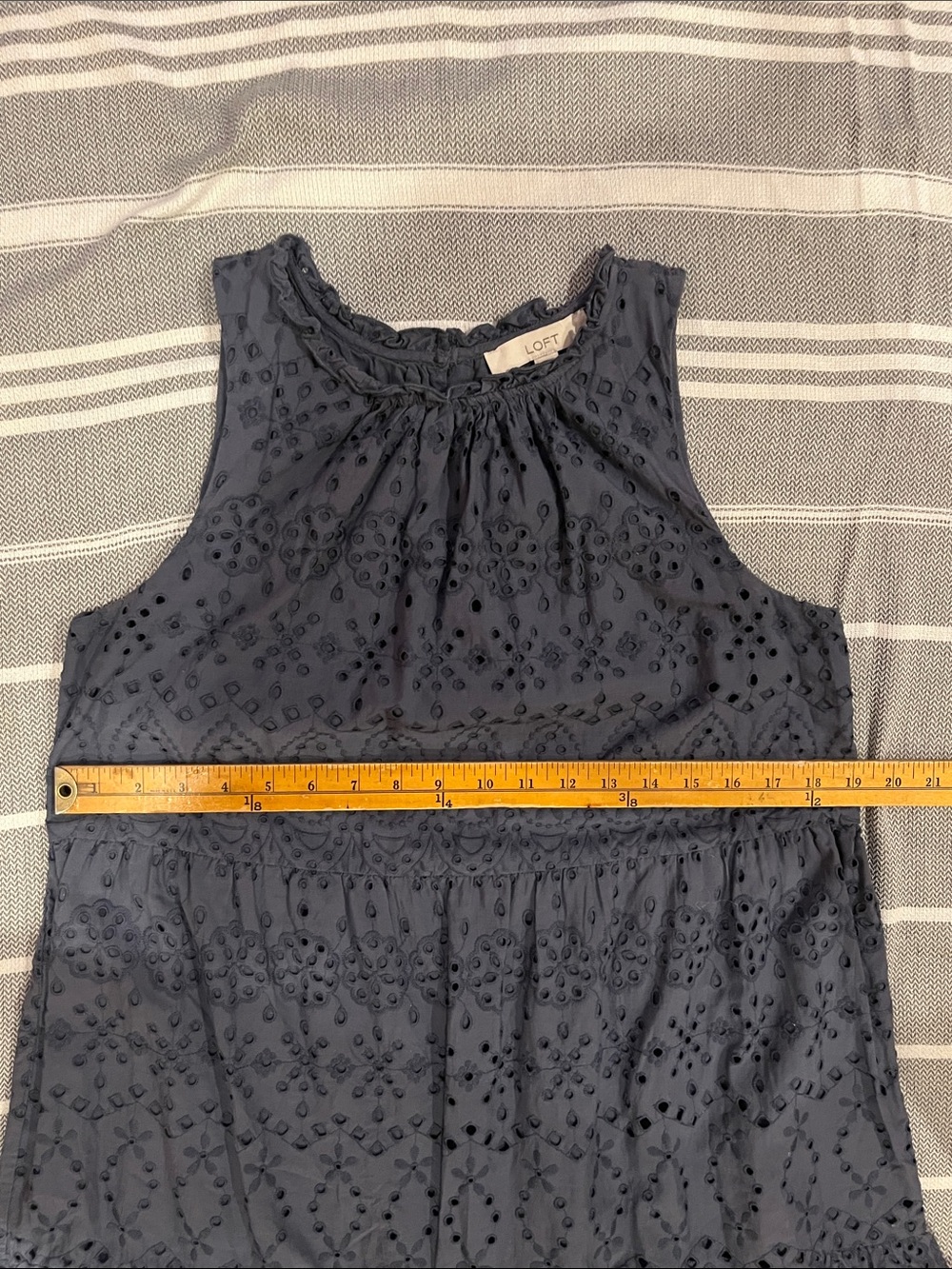 LOFT Navy Blue Eyelet Tiered Sleeveless Dress - Picture 7 of 11